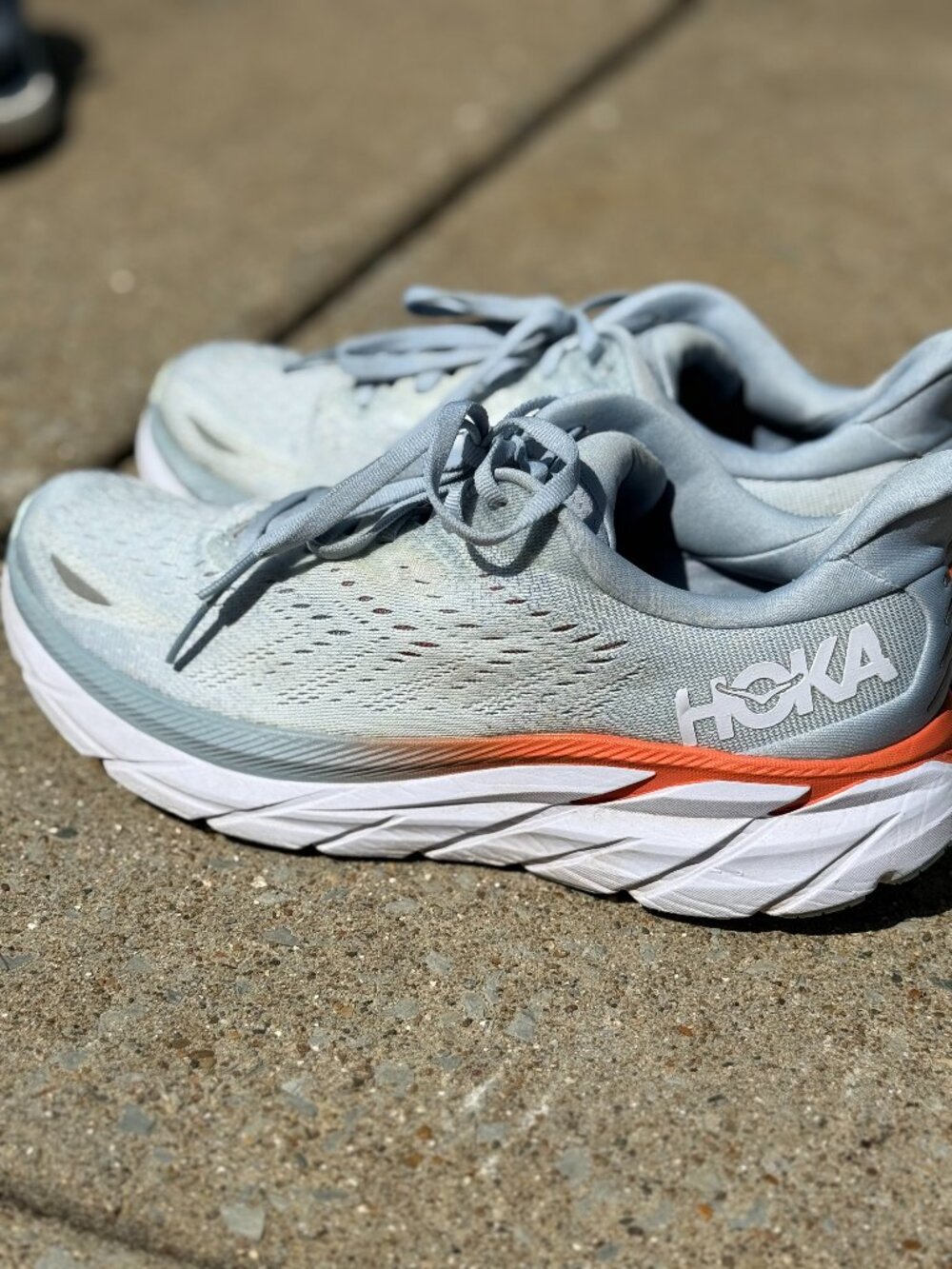 HOKA Clifton 8 Womens 9B Blue Fog Orange Running Shoes Athleisure Sportcore 4127